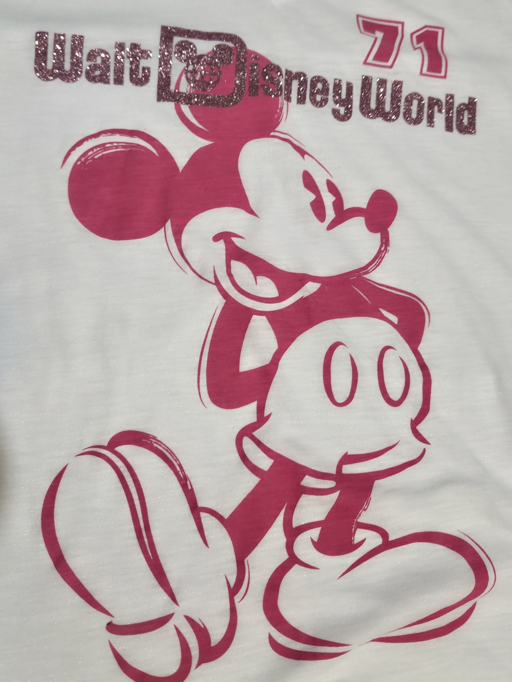 Disney World XXL Legacy Park Souvenir White Glitter T-Shirt with Pink Mickey NEW